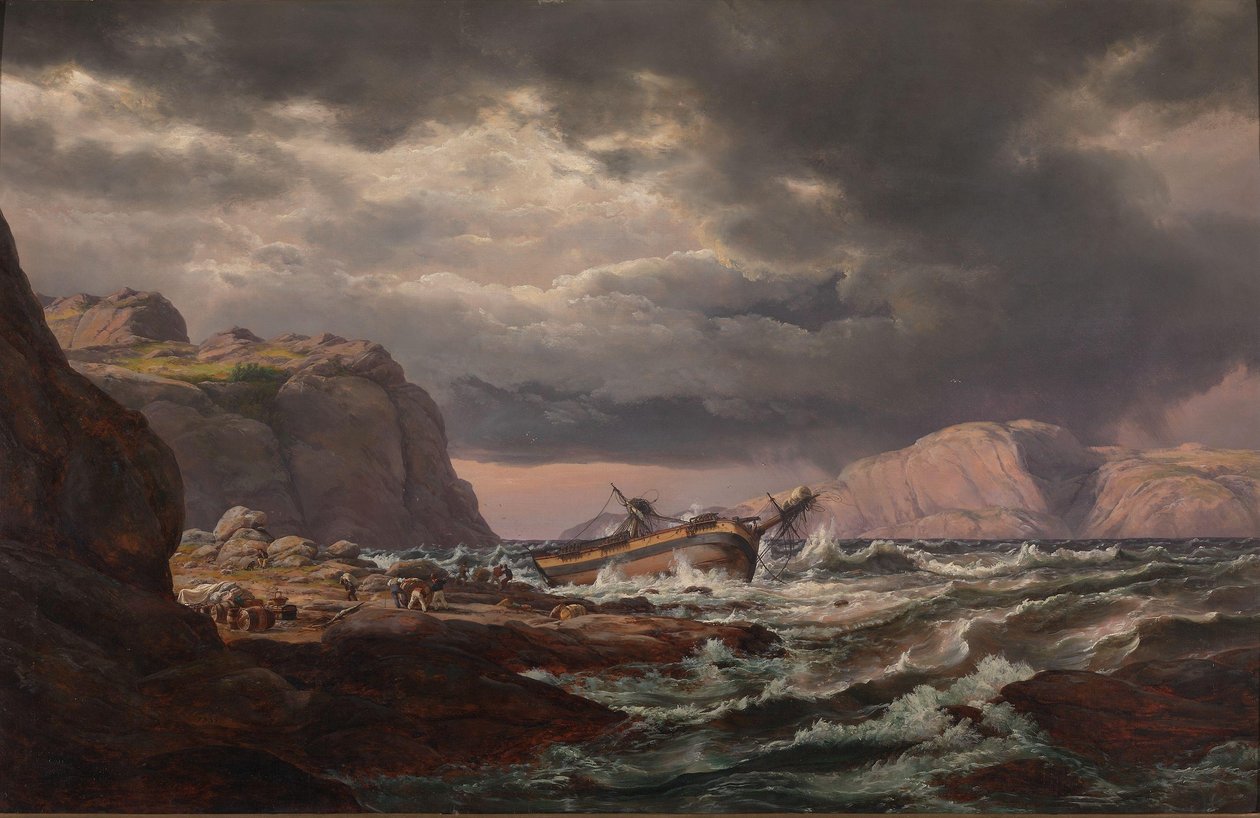 Norveç kıyılarında gemi enkazı by Johan Christian Dahl