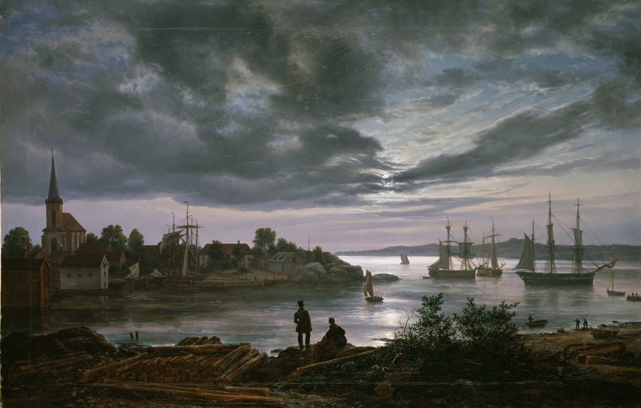 ""Moonlight By Larvik View, Norveç"" Johan Christian Clausen Dahl (1788-1857) 1839 Oslo, Ulusal Müze Norveç by Johan Christian Dahl