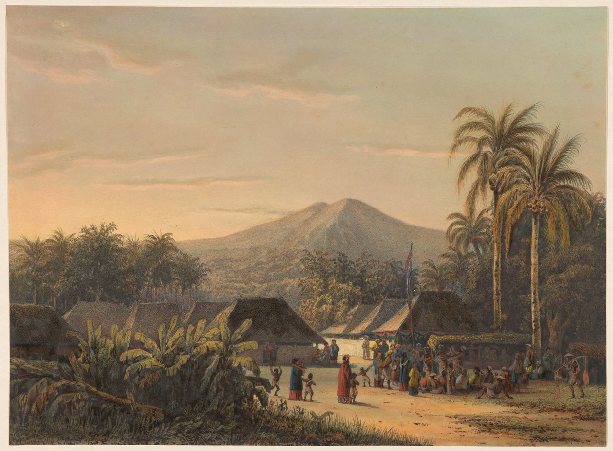 Ardjoeno Dağı yakınlarındaki köy festivali Ardjoeno çevresinde köy festivali (nesne üzerindeki başlık) by Johan Conrad Greive