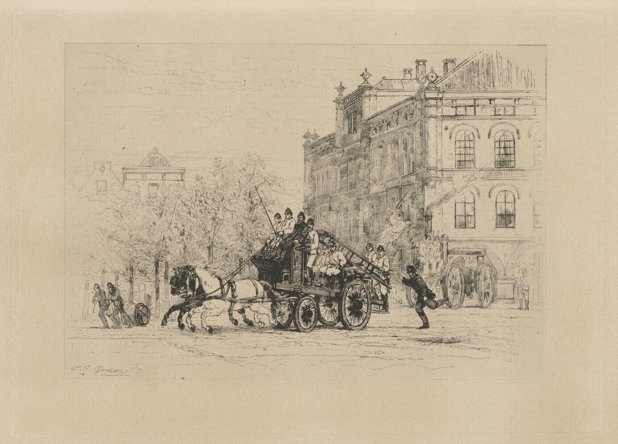 Bir itfaiye aracı ile Weesperplein görünümü by Johan Conrad Greive