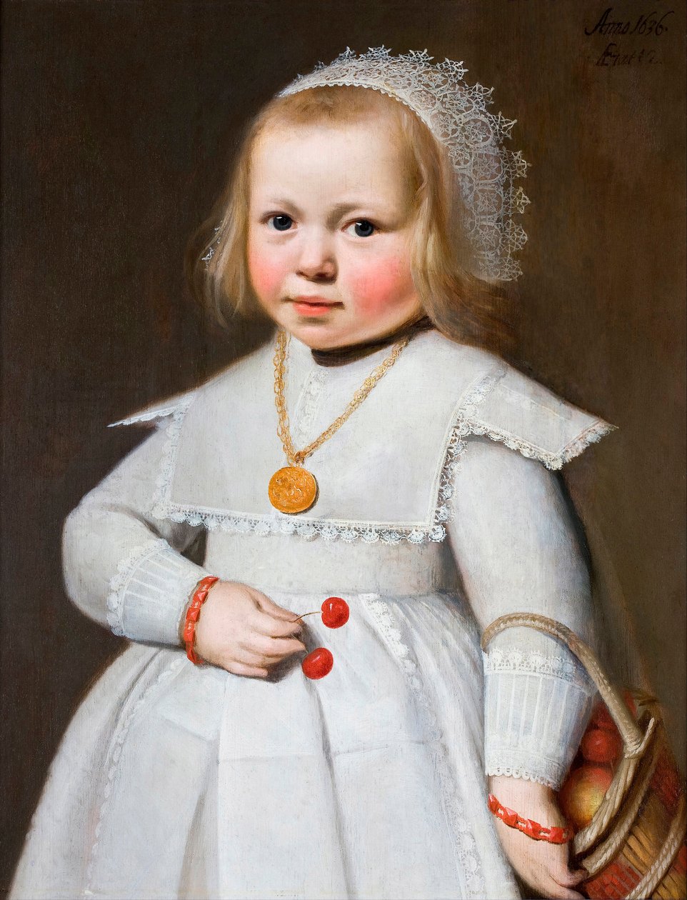 "İki Yaşındaki Bir Kızın Portresi" (İki Yaşındaki Bir Kızın Portresi) Tablo Jan Cornelisz van Loenen (1580/1600 - yaklaşık 1636) - 1636 - Ahşap üzerine yağlıboya Dimp 56x45 cm Hallwylska Museet, Stockholm by Johan Cornelisz van Loenen
