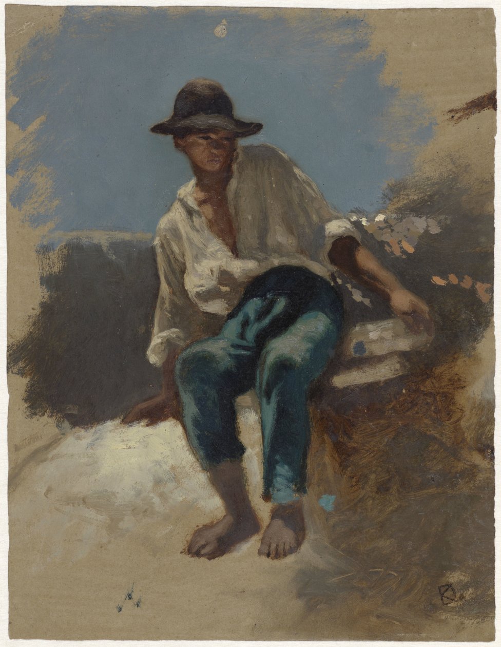 Keçe şapkalı oturan genç adam by Johan Daniël Koelman