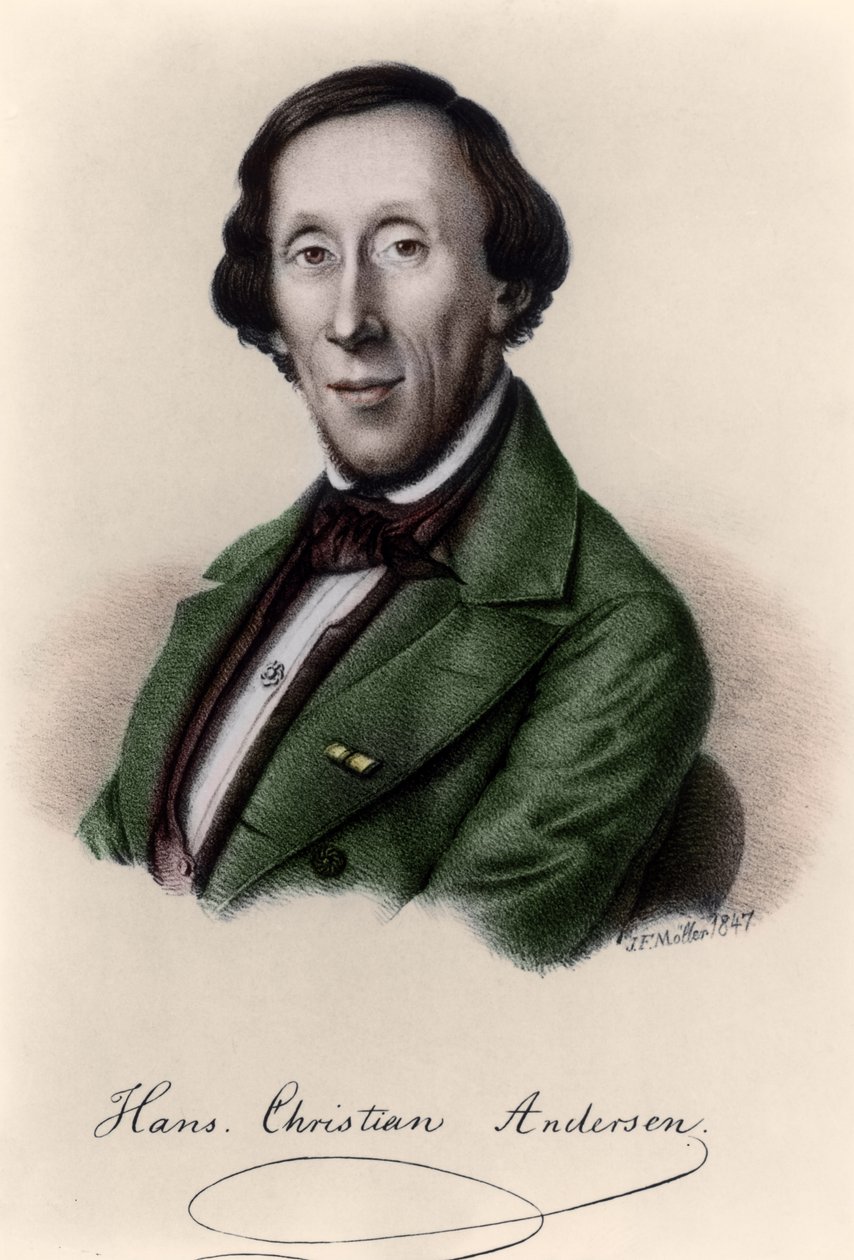 Hans Christian Andersen (1805-1875) portresi (daha sonra renklendirme) by Johan Frederick Moller