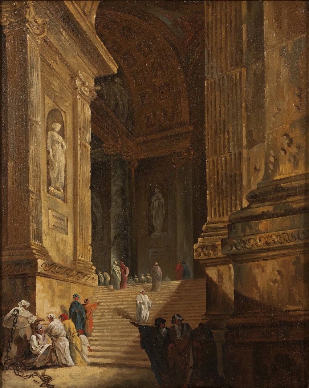 Bir Tapınak Merdiveni, c.1783 (tuval üzerine yağlı boya) by Johan Gottlob Brusell