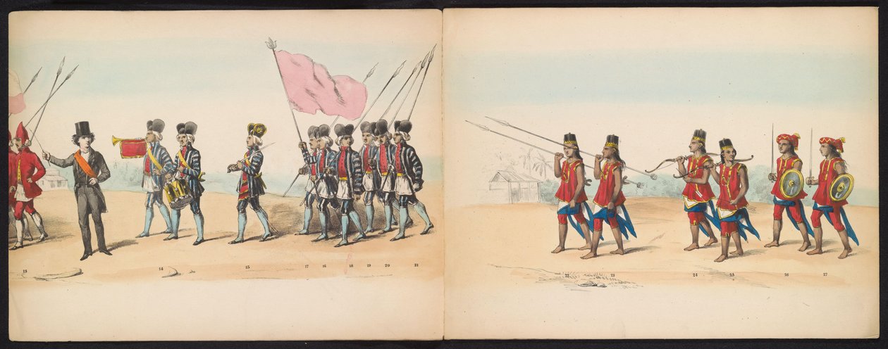 Delft Öğrencilerinin Maskeli Balosu, 1857 (Levha 2) Delft öğrenci birliğinin üyeleri tarafından 5 Mayıs 1857'de düzenlenen, Djokjokarta Sultanı'nın Garebeg alayını ve Hollanda'dan en karakteristik türleri betimleyen kostümlü alay by Johan Hendrik Hoffmeister