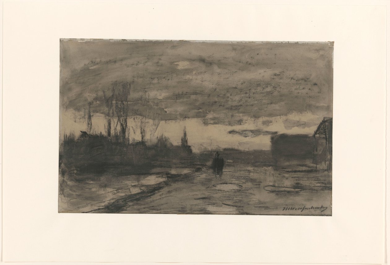 Bir rıhtım görünümü by Johan Hendrik Weissenbruch (signed by artist)