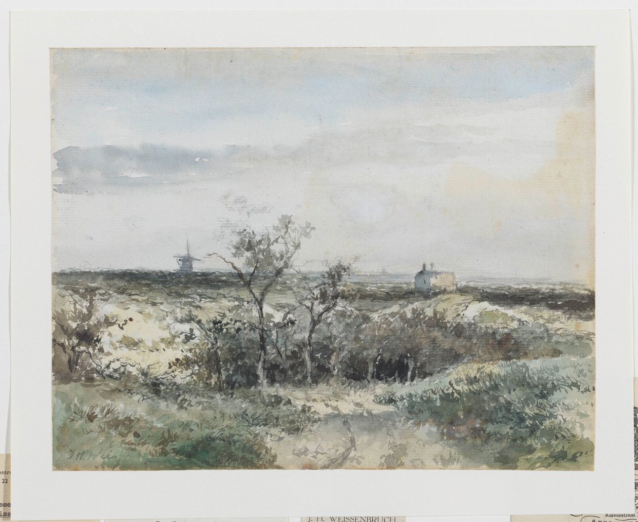 Yakınlarda eski bir gaz fabrikası ve değirmeni olan Dekkersduin'in görünümü by Johan Hendrik Weissenbruch