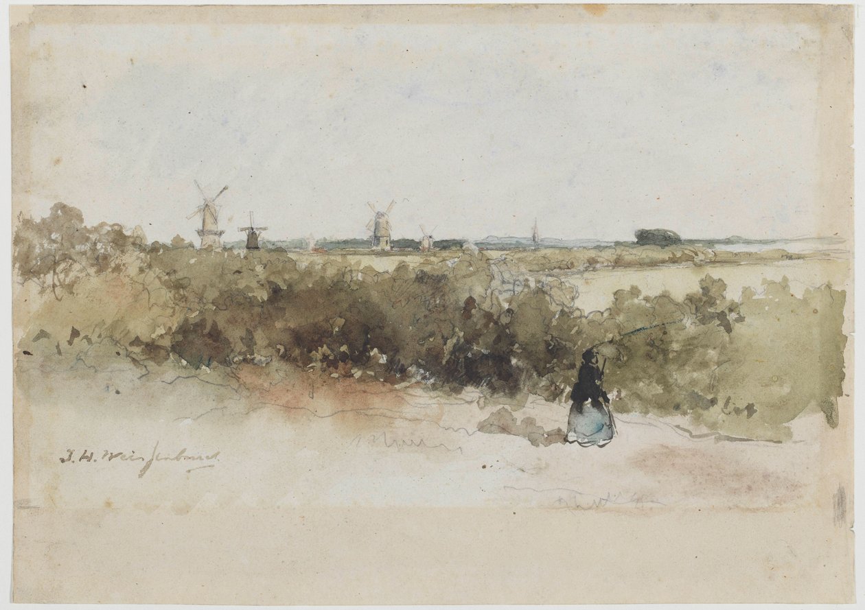 Yel değirmenleri ile manzara by Johan Hendrik Weissenbruch