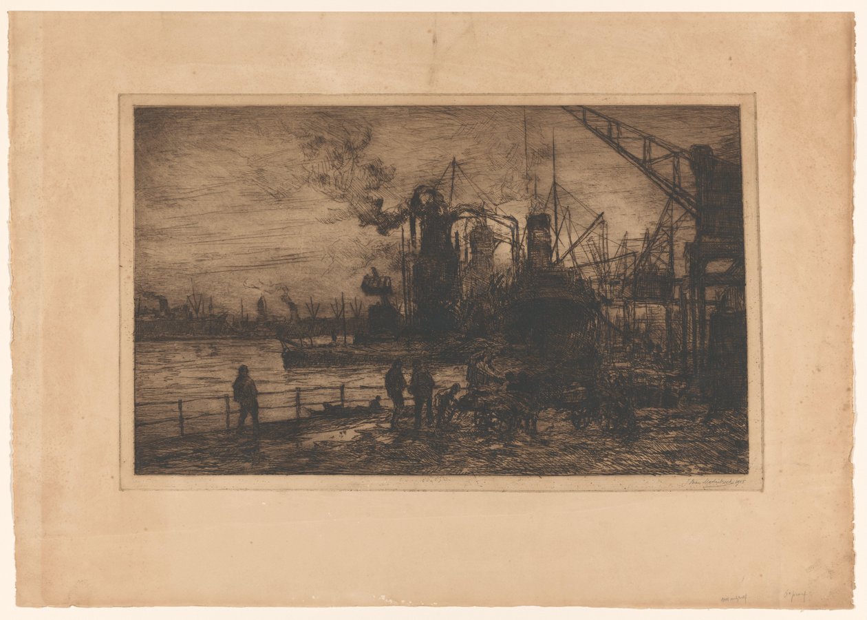 Rotterdam limanının görünümü by Johan Hendrik van Mastenbroek (signed by artist)