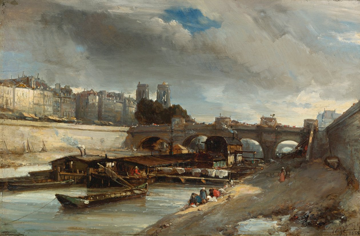 Pont Neuf, Paris yakınlarındaki tekne yıkama yeri by Johan Jongkind
