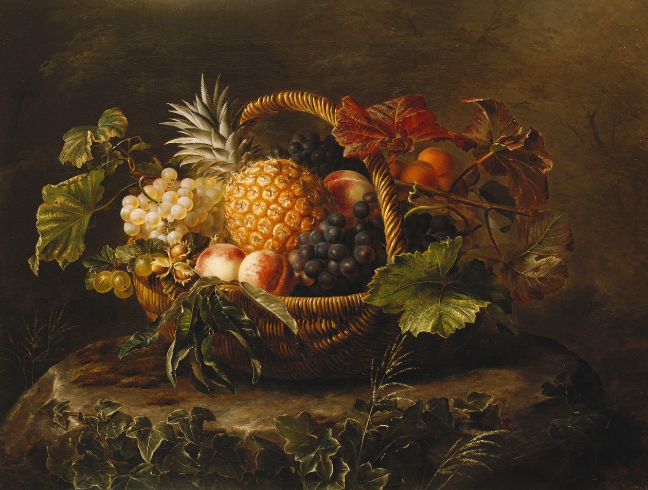 Sepette Ananas, Üzüm, Şeftali ve Kayısı, by Johan Laurents Jensen