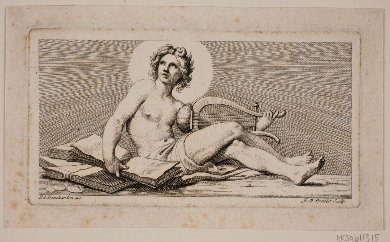 Vinyet. arp ile bir oturmuş Apollo by Johan Martin Preisler