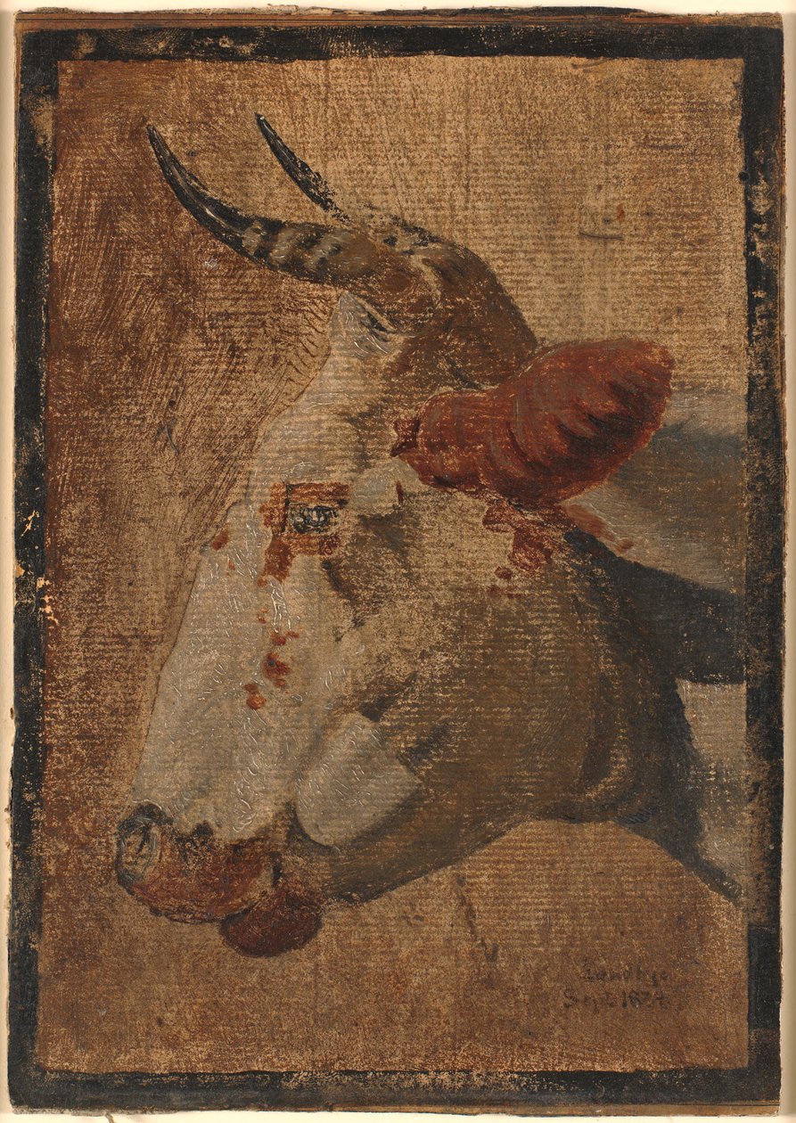 Beyaz benekli inek başı, profil solda by Johan Thomas Lundbye