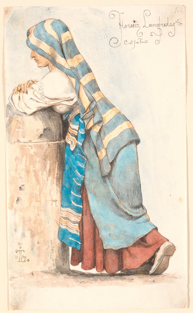 Alçak taştan bir hapa yaslanmış İtalyan kadın by Johan Thomas Lundbye