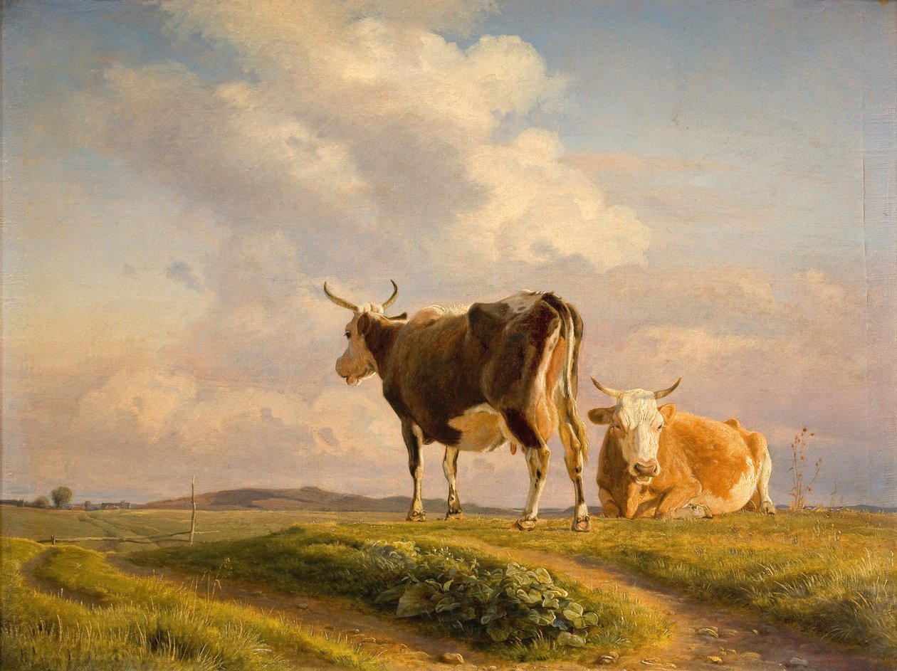 Açık Tarlada İki İnek by Johan Thomas Lundbye