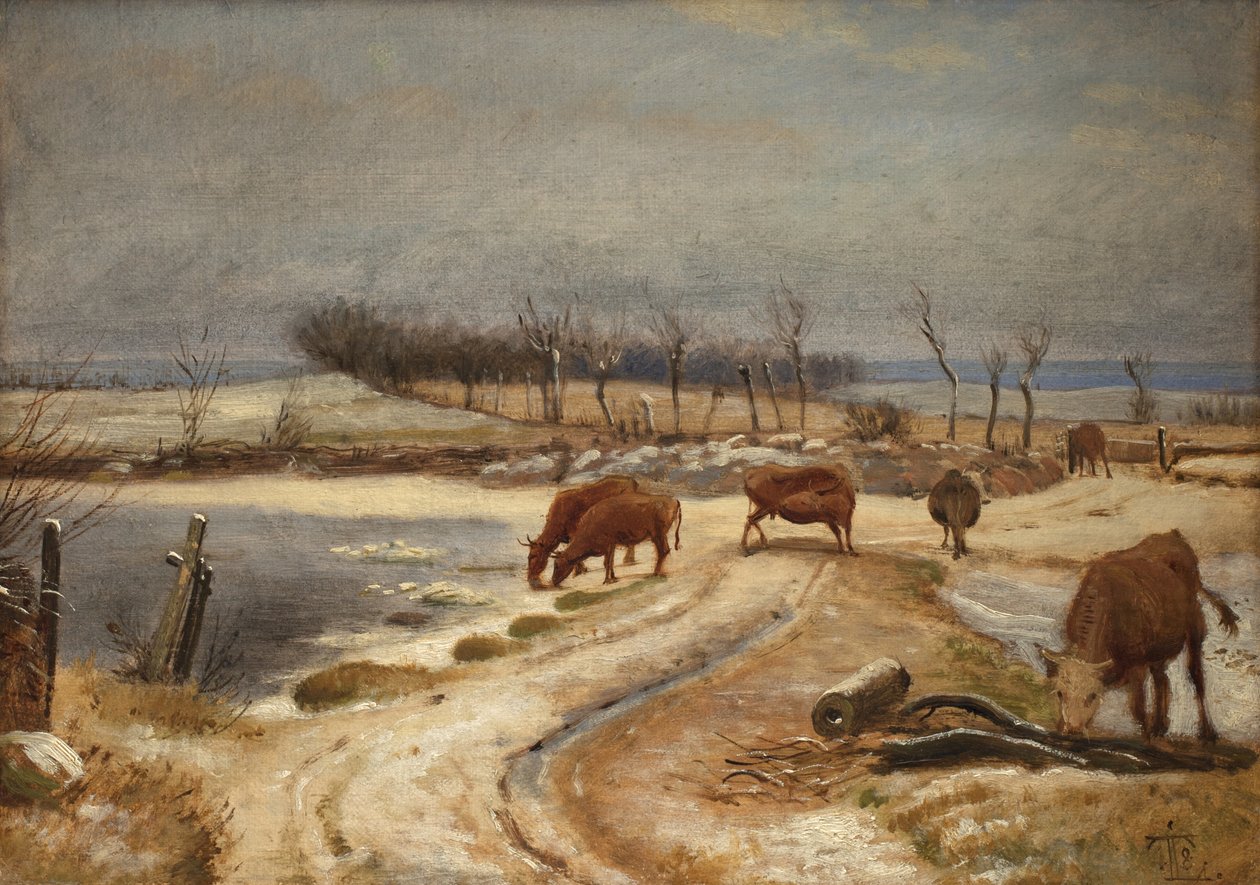 Bir Kış Gününde Sığırları Sulamak by Johan Thomas Lundbye