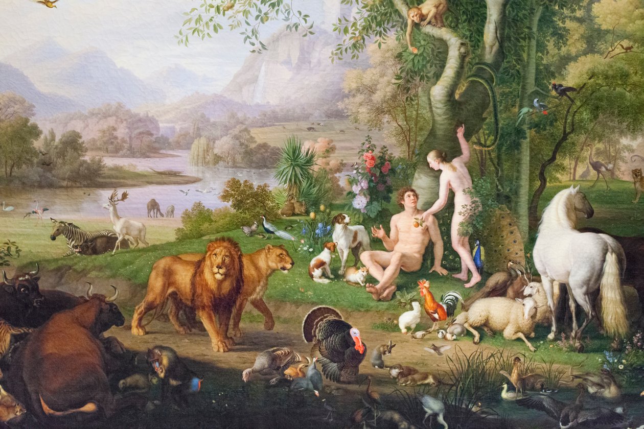 Adem ve Havva Cennet Bahçesinde (tuval üzerine yağlı boya) by Johan Wenzel Peter
