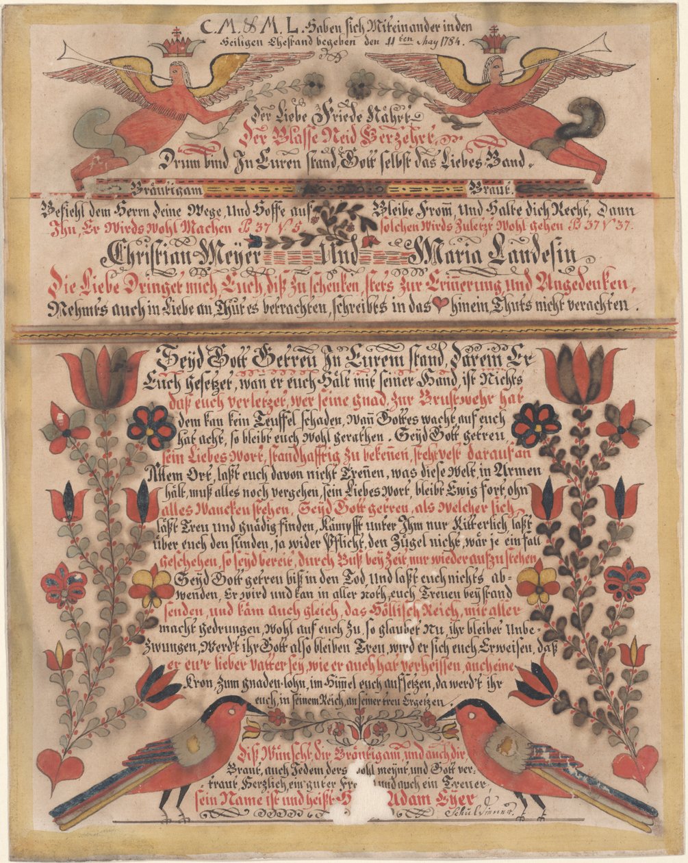 Christian Meyer ve Maria Landes için Evlilik Tebrikleri, 1784 (kağıt üzerinde wc ve mürekkepli) by Johann Adam Eyer