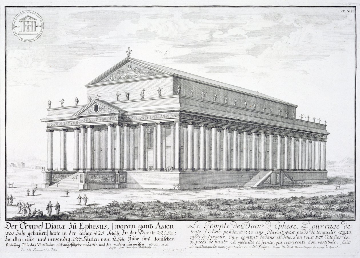 Efes'teki Diana Tapınağı, Türkiye, 'Tarihi Bir Mimari Taslağı'ndan, 1721 by Johann Bernhard Fischer von Erlach
