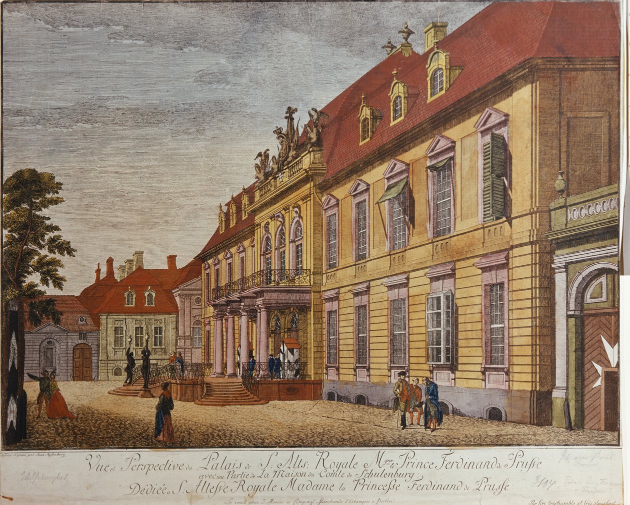 Prusya Prensi Ferdinand Sarayı, Berlin (el renkli gravür) by Johann Carl Wilhelm Rosenberg