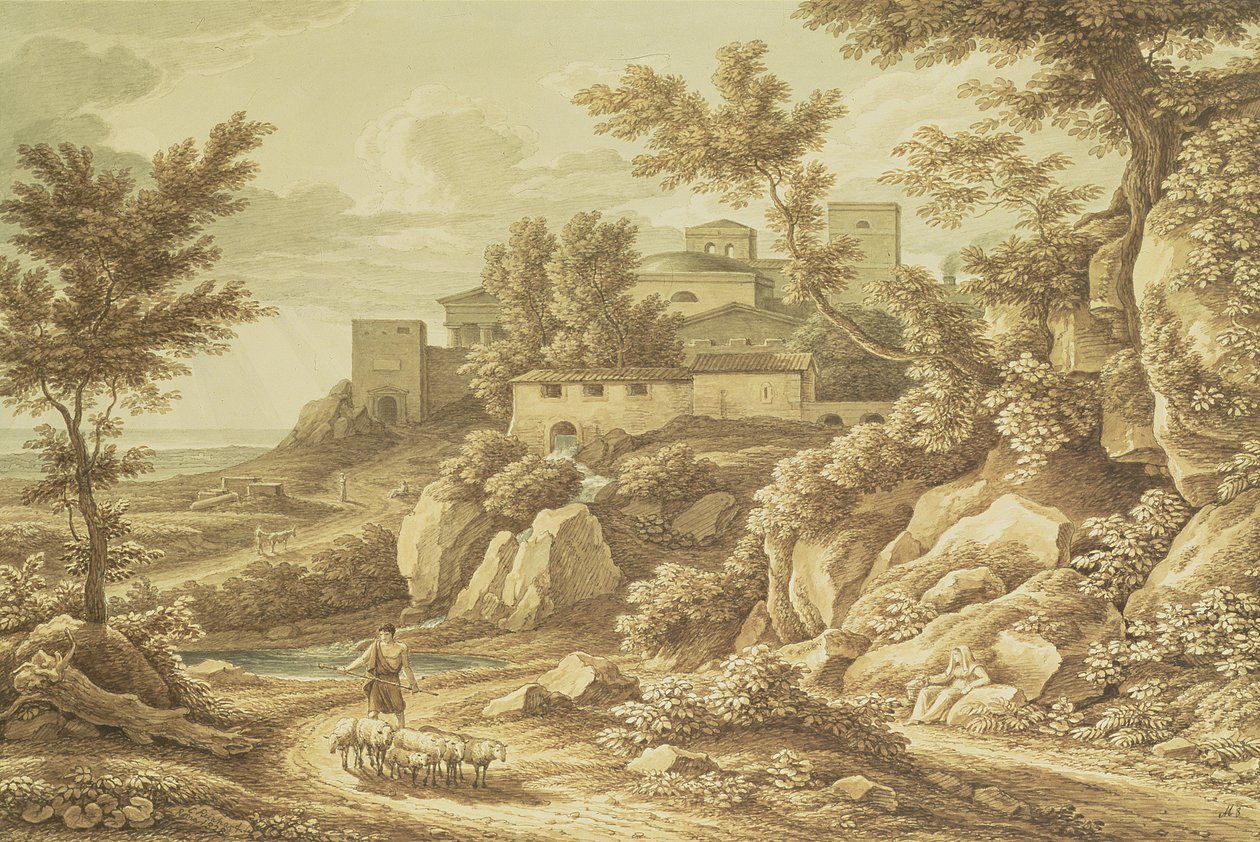 Çobanlı Klasik Manzara, 1828 (kalem ve mürekkep, yıkama, kurşun kalem ve tuvalet) by Johann Christian Reinhart