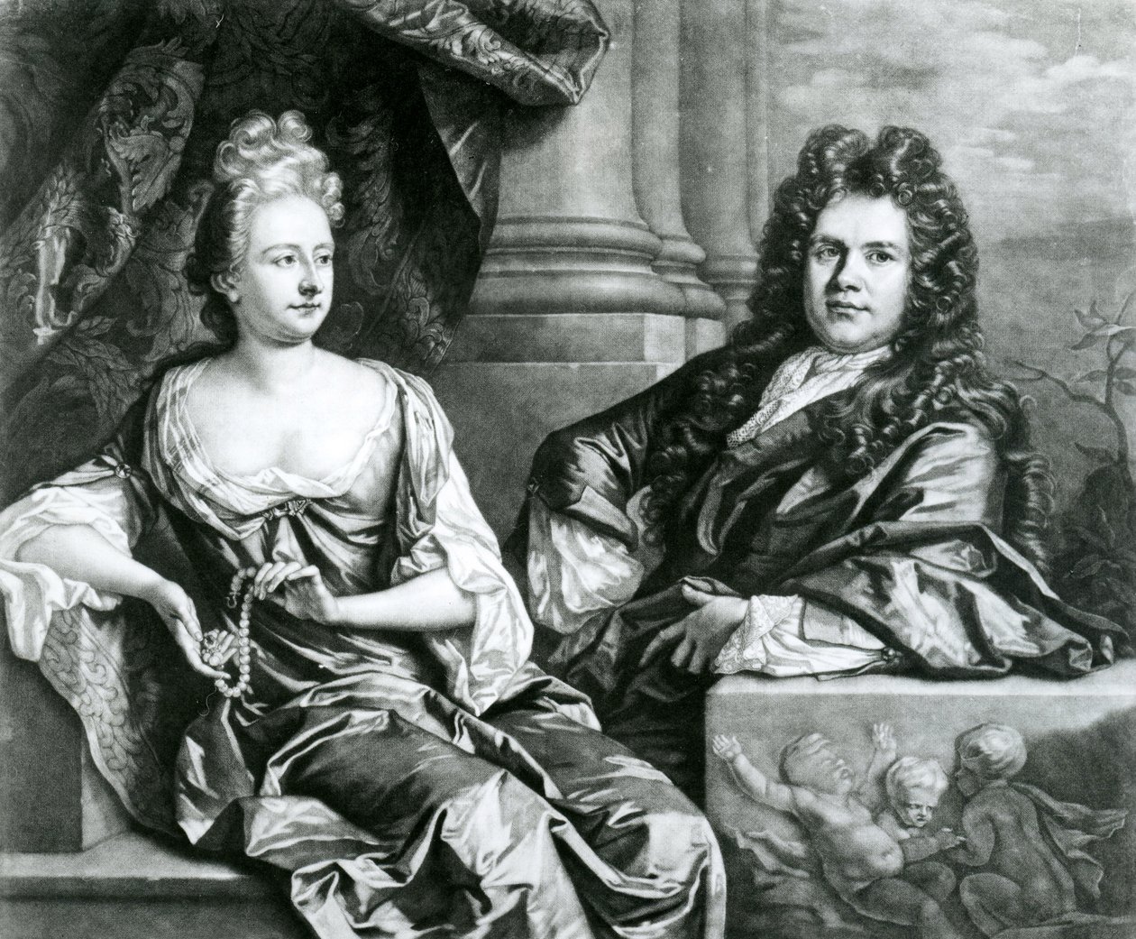 Mr and Mrs Gibbons, engraved by John Smith (mezzotint engraving) by Johann Closterman