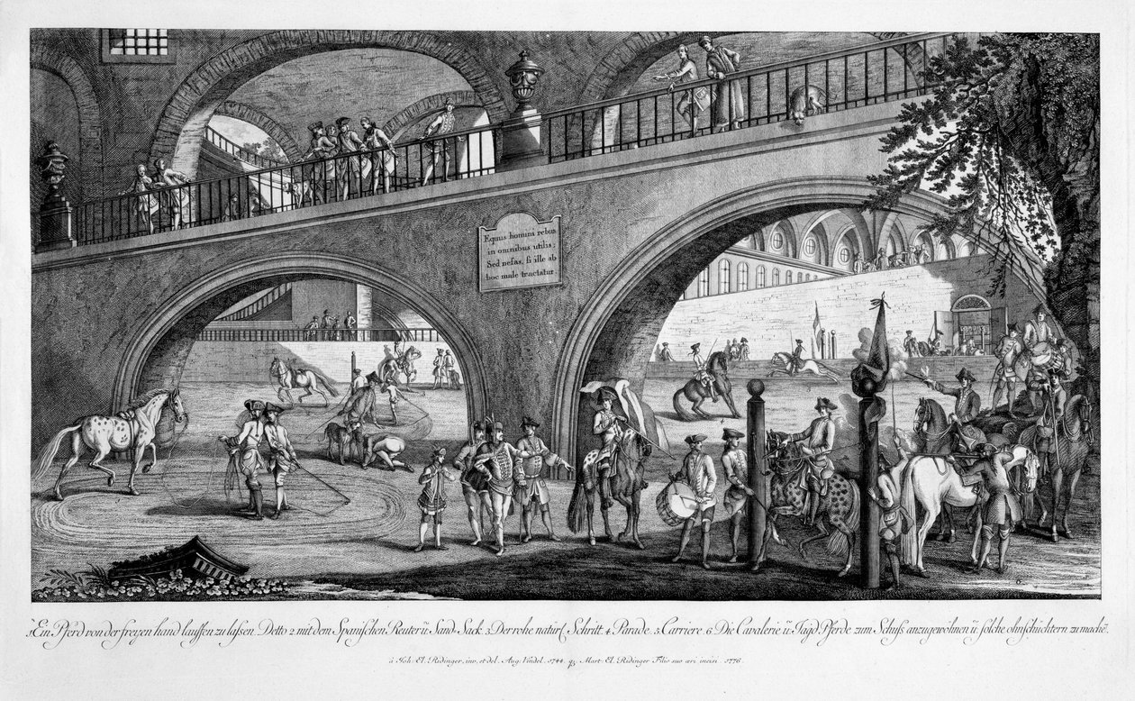 'Le Nouveau Manege'den bir çizim, 1776 by Johann Elias Ridinger or Riedinger