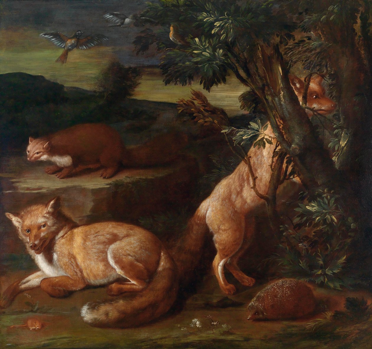 Bir manzara arka planının önünde vahşi hayvanlar by Johann Friedrich Grooth