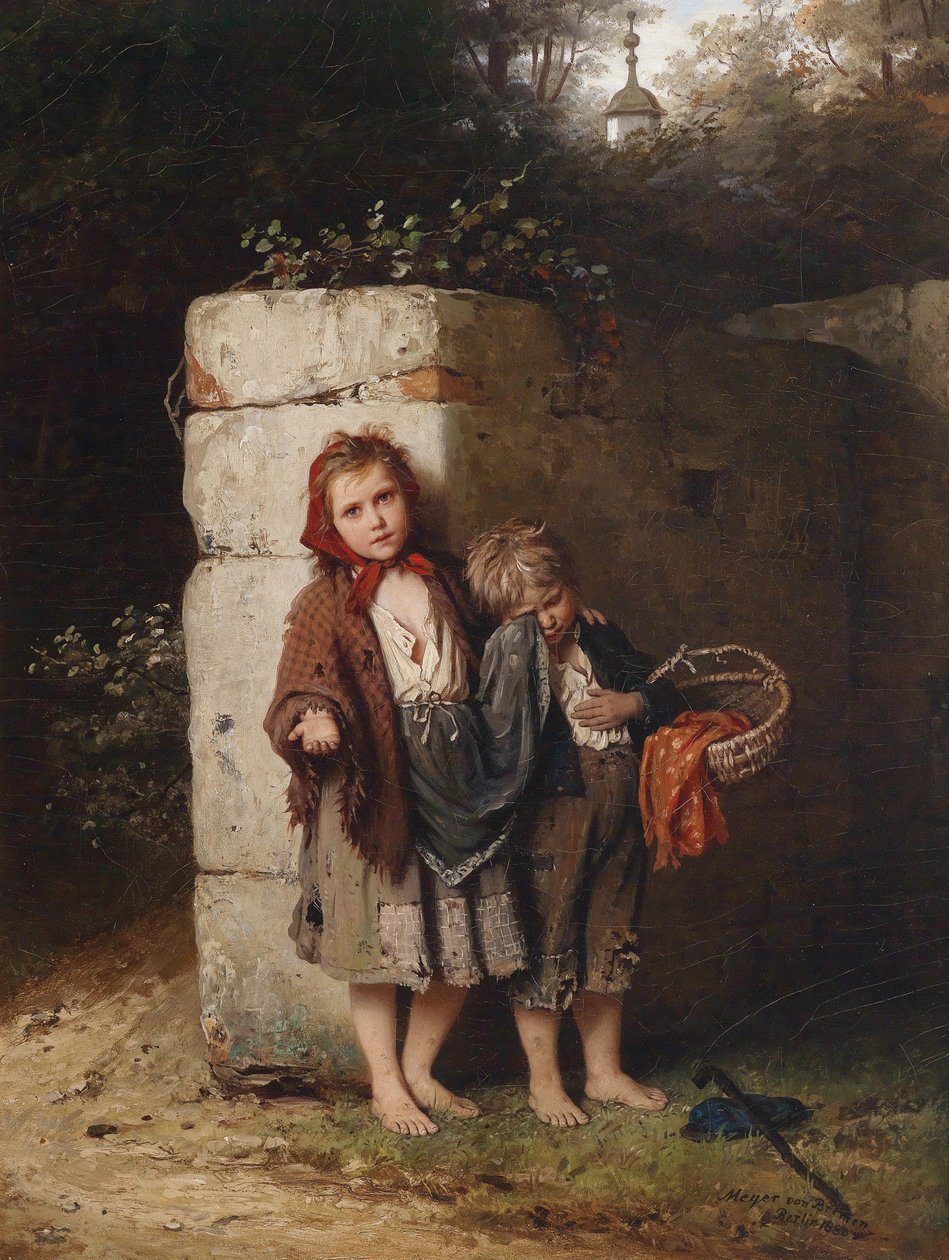 Dilenci çocuklar, imzalı, tarihli, Meyer von Bremen yazılı by Johann Georg Meyer