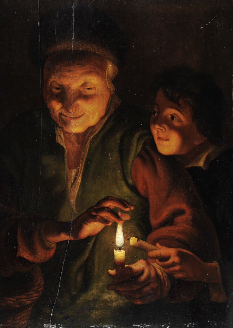 Mum ışığında çocukla yaşlı kadın by Johann Georg Trautmann