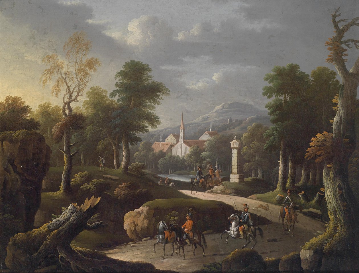 Gezginlerle dağlık manzara by Johann Georg von Bemmel
