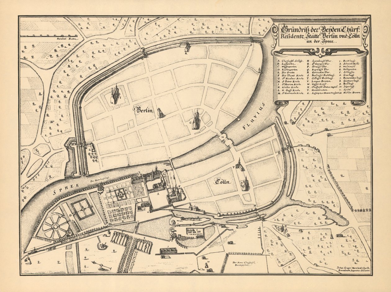 Berlin ve Coelln Haritası, 1652 by Johann Gregor Memhardt