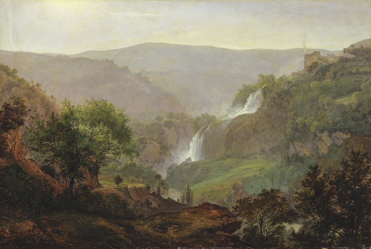 Tivoli yakınlarındaki şelale, c.1808 (tuval üzerine kağıt üzerine yağlı boya) by Johann Martin von Rohden