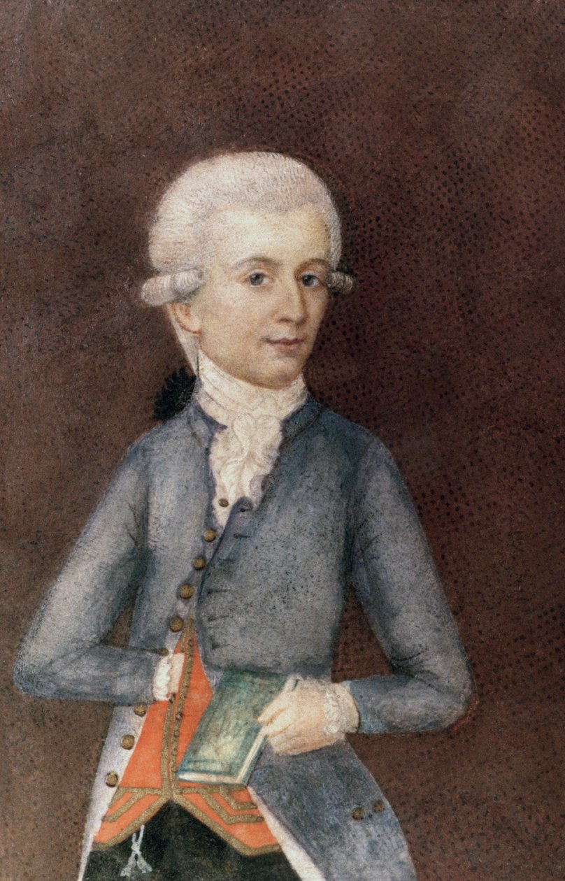 Wolfgang Amadeus Mozart, c.1780 (minyatür) (guaj, tempera, parşömen) by Johann Nepomuk della Croce