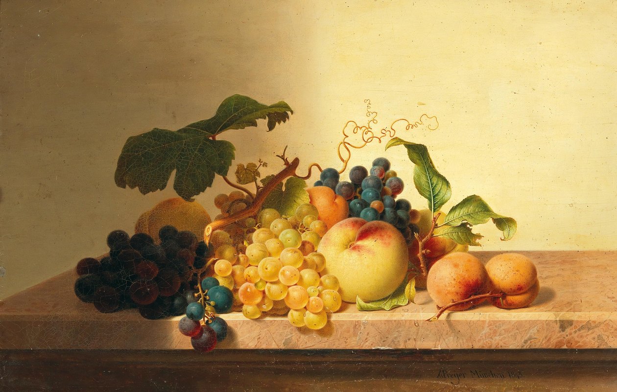 Üzüm, şeftali ve kayısı ile natürmort by Johann Wilhelm Preyer