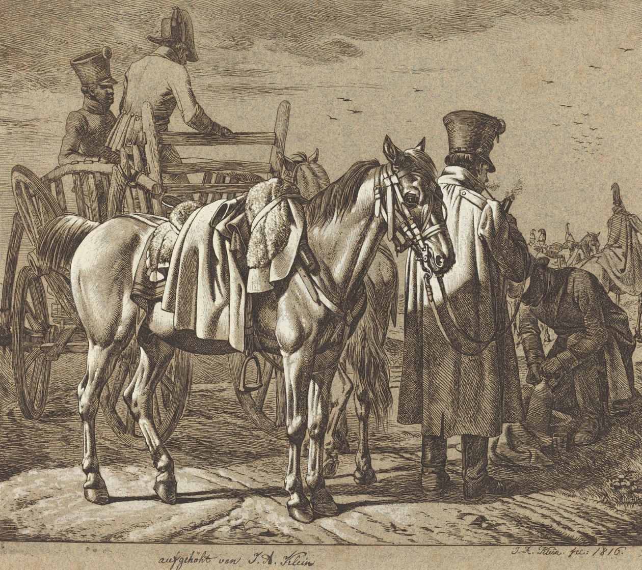 Pipo/Askeri Sahne Sigara İçen Askerlerle At by Johann Adam Klein