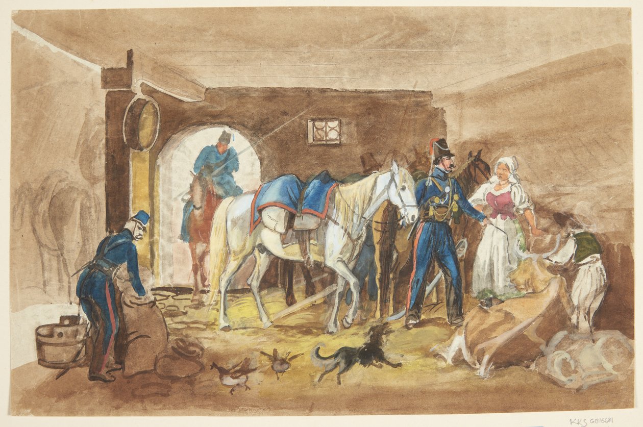 Süvariler bir ahırda by Johann Adam Klein