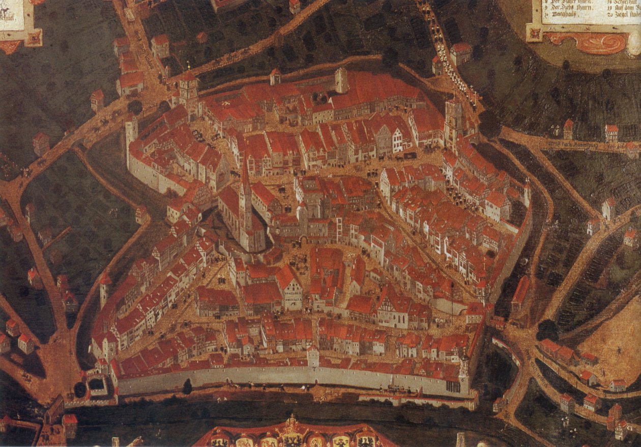 Wangen (Allgäu) şehrinin görünümü; belediye binası yanakları by Johann Andreas Rauch