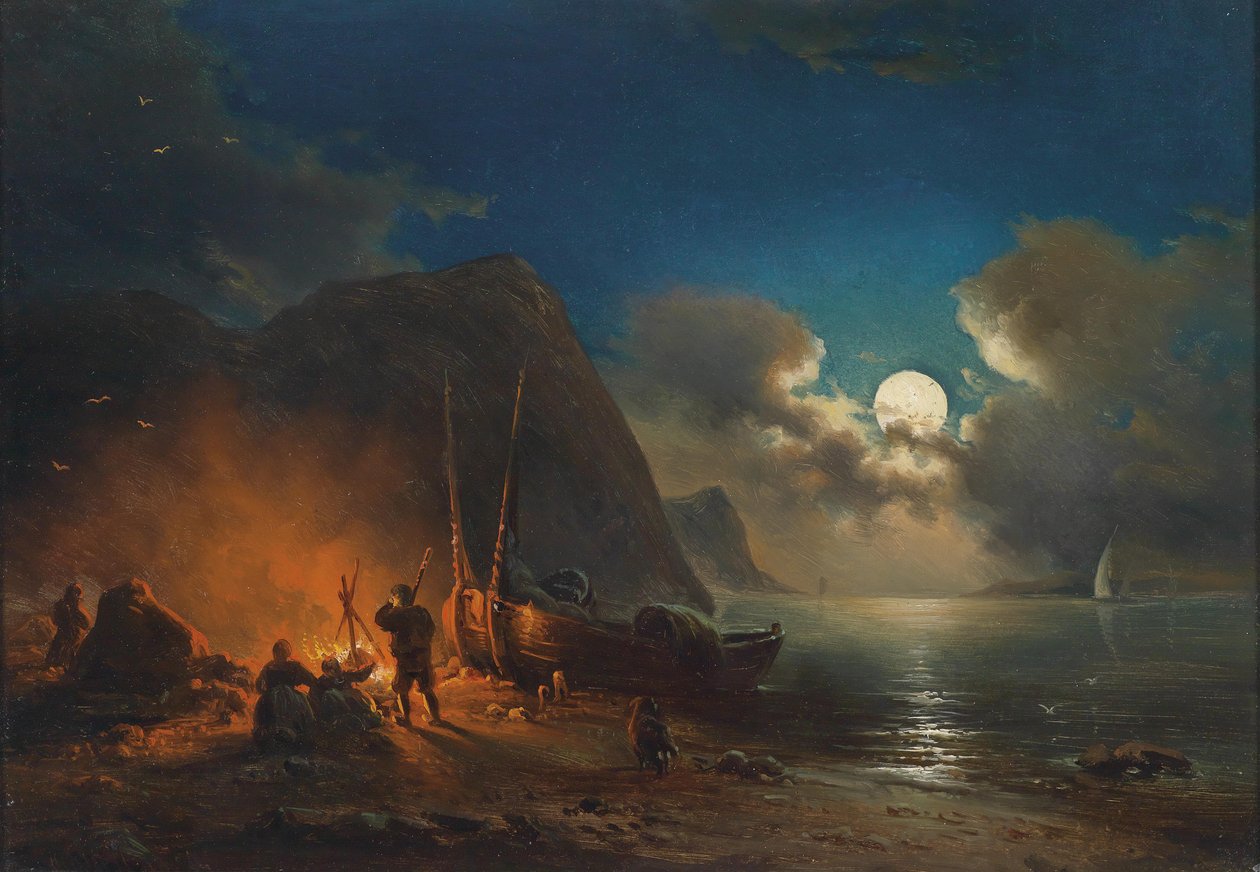 Ay ışığında romantik kamp ateşi by Johann Anton Castell