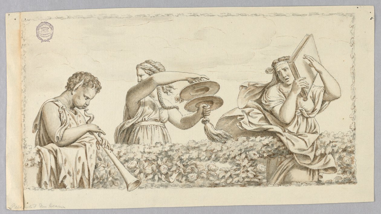 Flüt Çalan Bir Satyr Çocuk, Zilli Bir Kız, Kitaplı Bir Kadın by Johann August Nahl the Younger