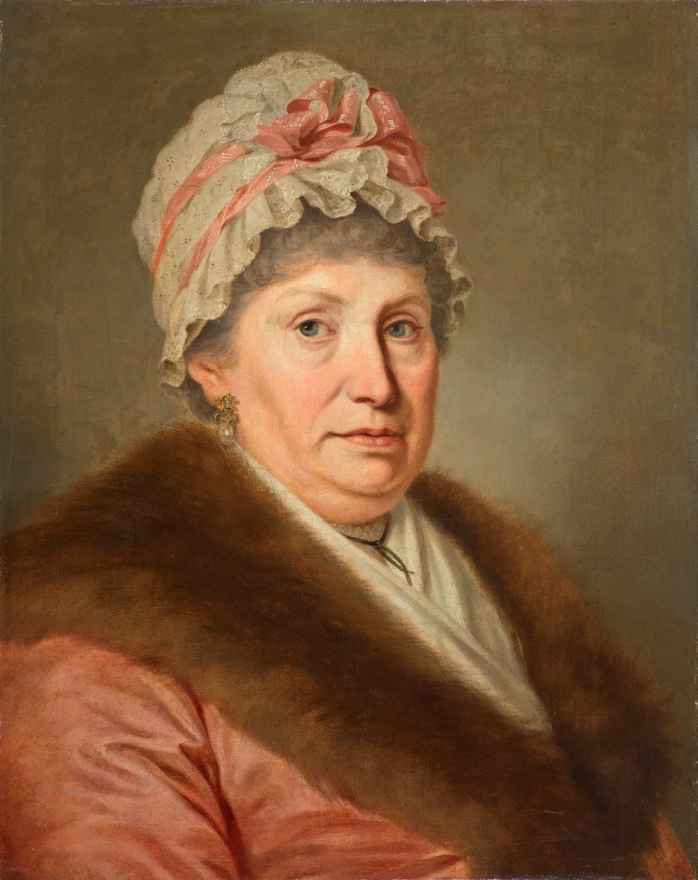 Dantel başlıklı ve kürk yakalı burjuva kadın by Johann Baptist Lampi d. Ä.
