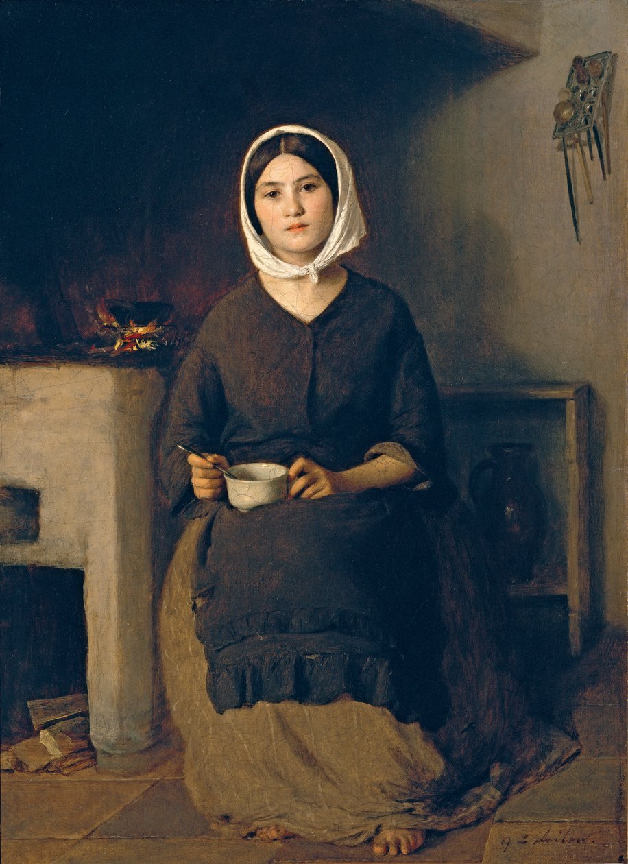 Köylü Mutfağında Oturan Kadın by Johann Baptist Reiter