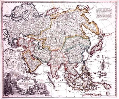 Küçük Asya, Arabistan ve Japonya, c.1725 (renkli gravür) by Johann Baptista Homann