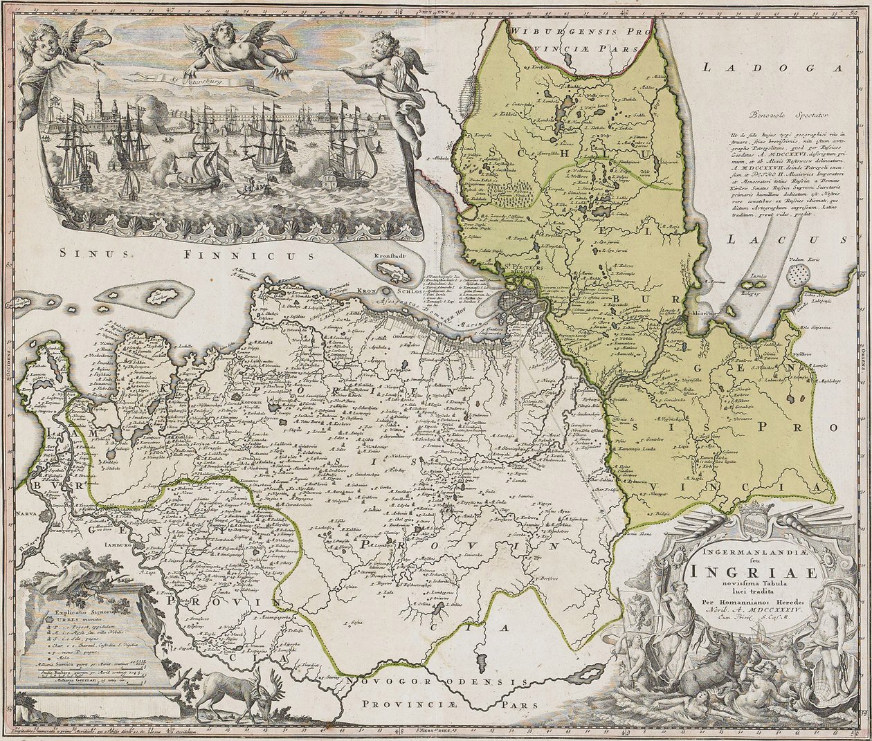 Saint Petersburg manzaralı Ingria Haritası by Johann Baptista Homann