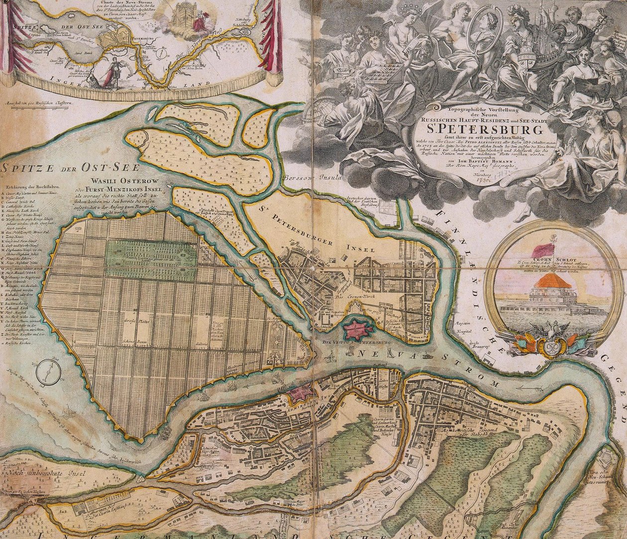 Petersburg Saint Petersburg master planının haritası, yaklaşık. 1718-1719 by Johann Baptista Homann