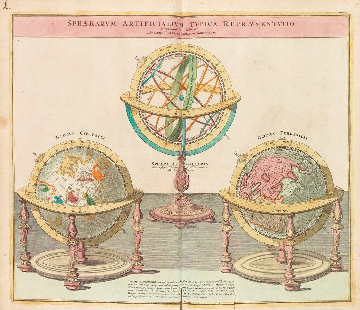 Tüm Dünyanın Büyük Atlasından Küreler, 1725. by Johann Baptista Homann