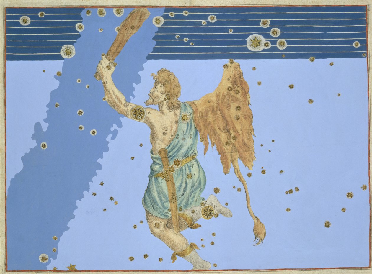 Johann Bayer tarafından 'Uranometria'dan Orion Takımyıldızı, Alexander Mair tarafından oyulmuş (1559-c.1616) 1603 (el boyaması bakır gravür) by Johann Bayer
