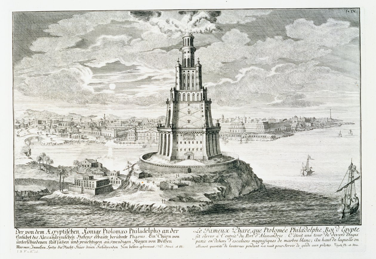 İskenderiye Pharos, Johann Adam Delsenbach (1687-1765) 1721 (gravür) tarafından oyulmuş 