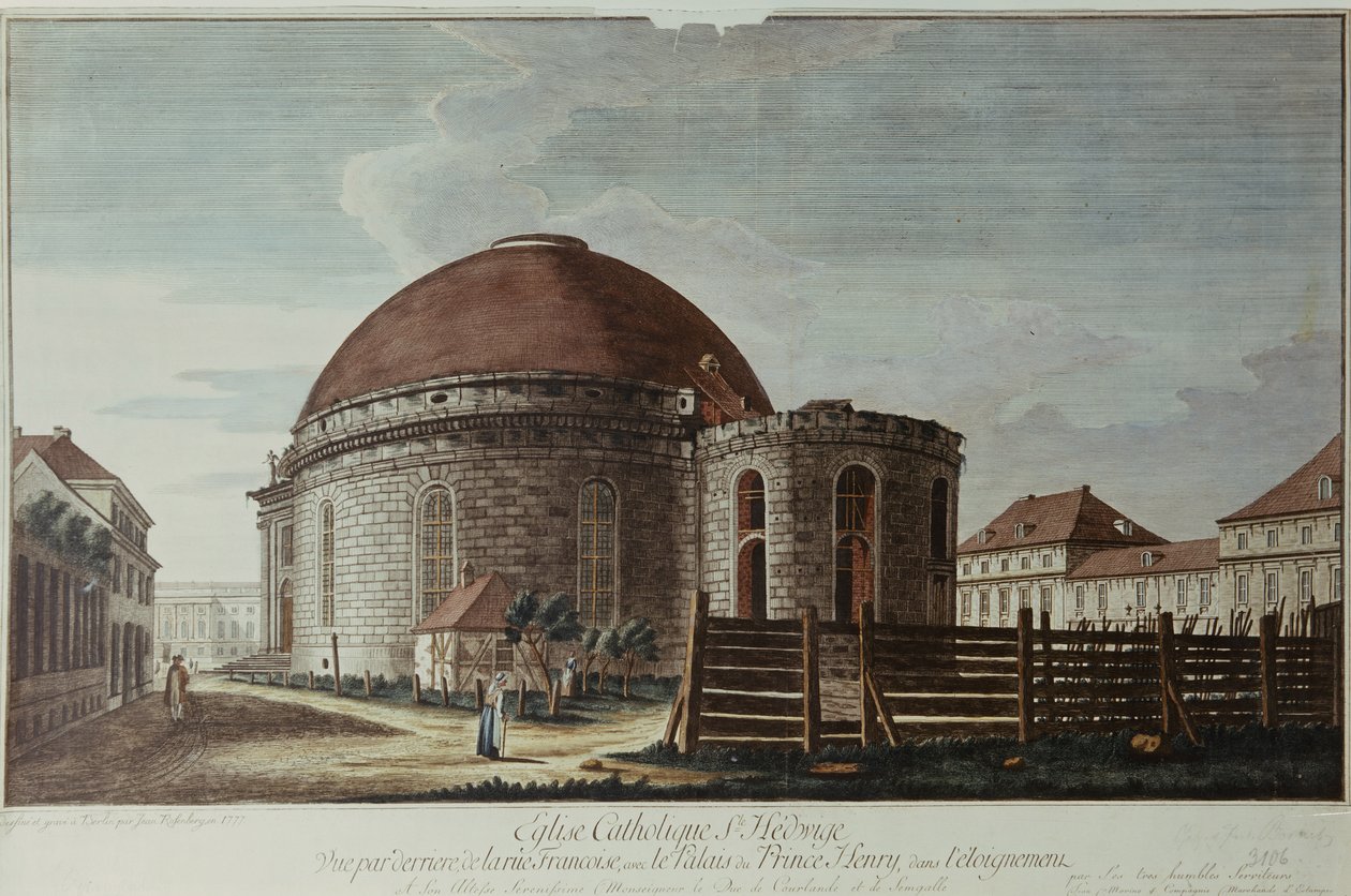 St. Hedwig, Katedral, Berlin (el renkli gravür) by Johann Carl Wilhelm Rosenberg