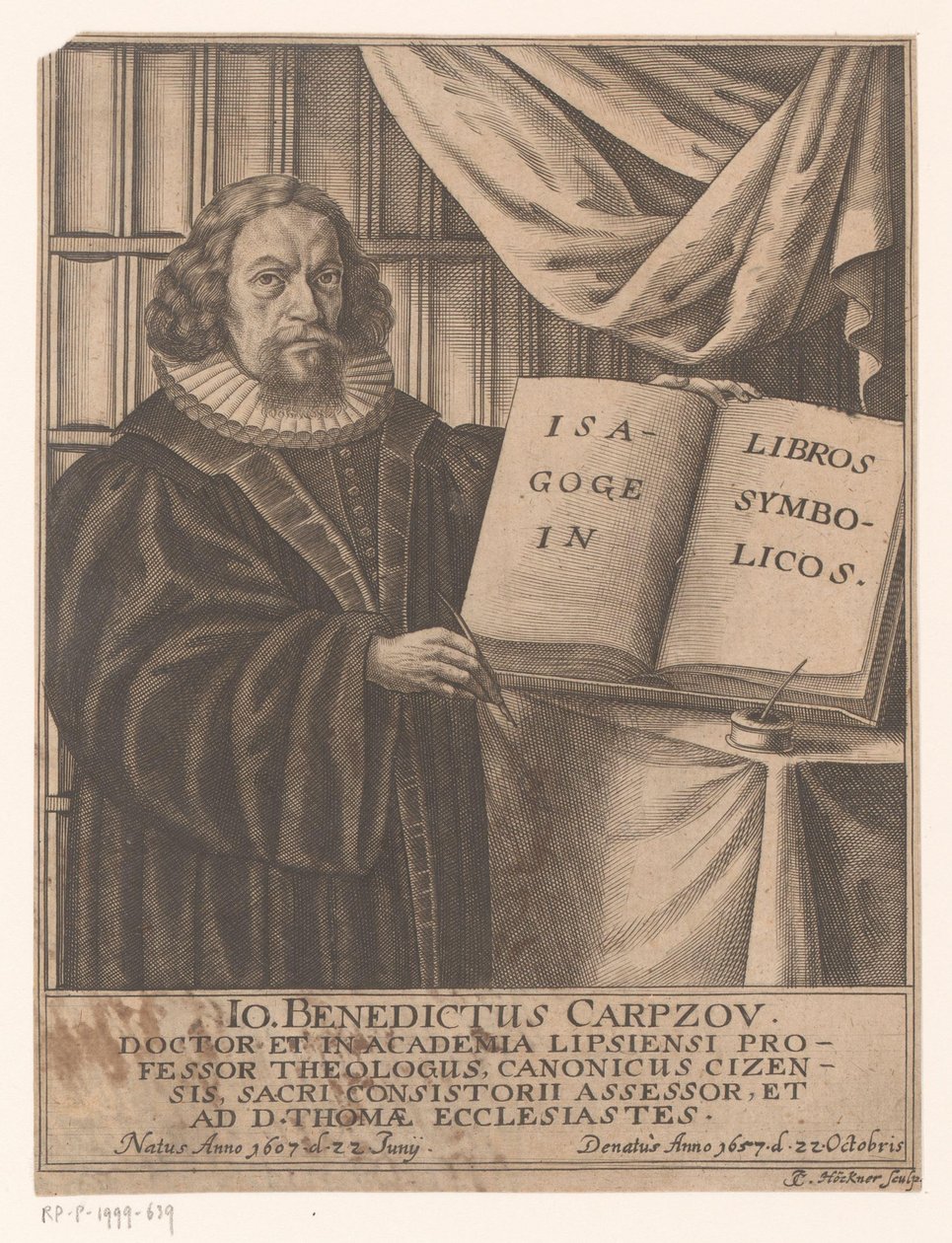 Portret van Johann Benedict Carpzov by Johann Caspar Hoeckner
